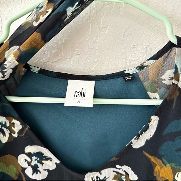 Cabi Navy Blue Pirouette Dress Ruffle Hem Sheer Sleeves Waist Tie M - Picture 4 of 10